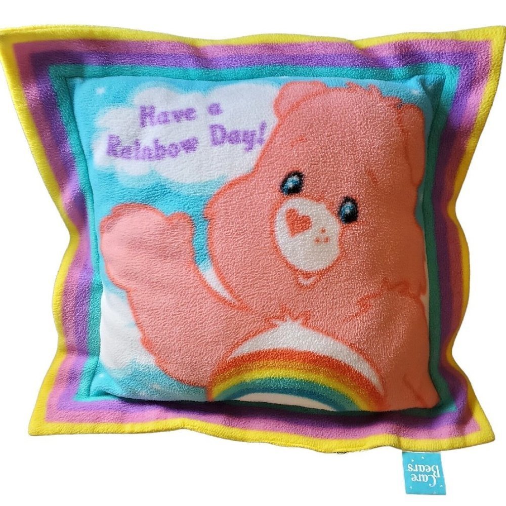 Vintage 2003 Rainbow Cheer Carebear Fleece Throw Pillow‎ Rainbow Day 18"